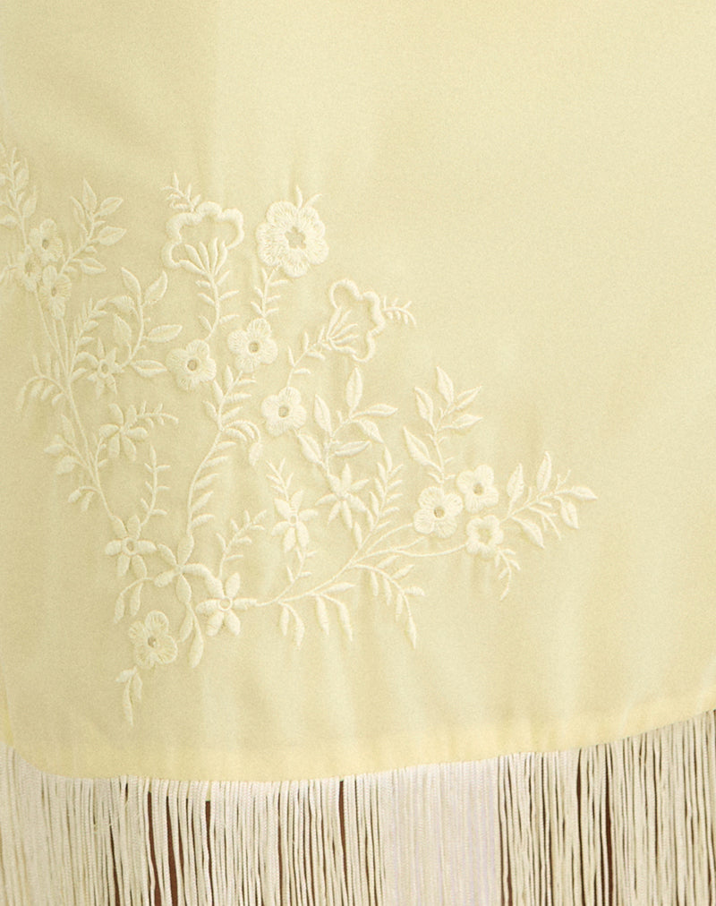 Image of Brisea Mini Dress in Lemon with Vintage Bloom Embroidery