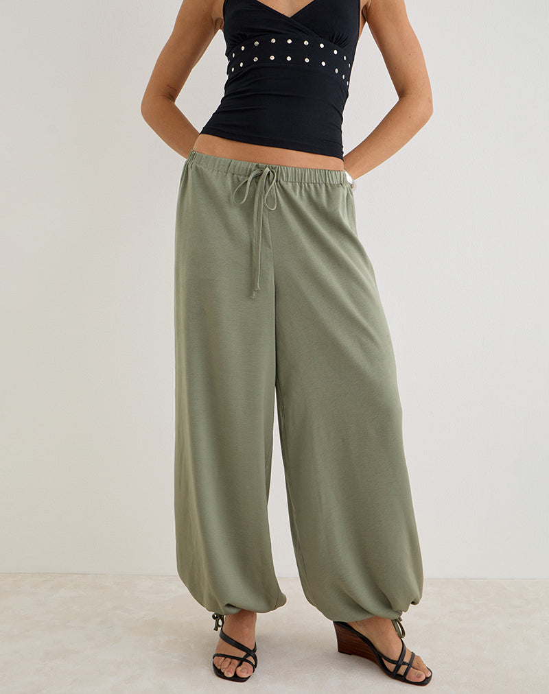 Image of Brizid Balloon Trouser in Crinkle Satin Khaki