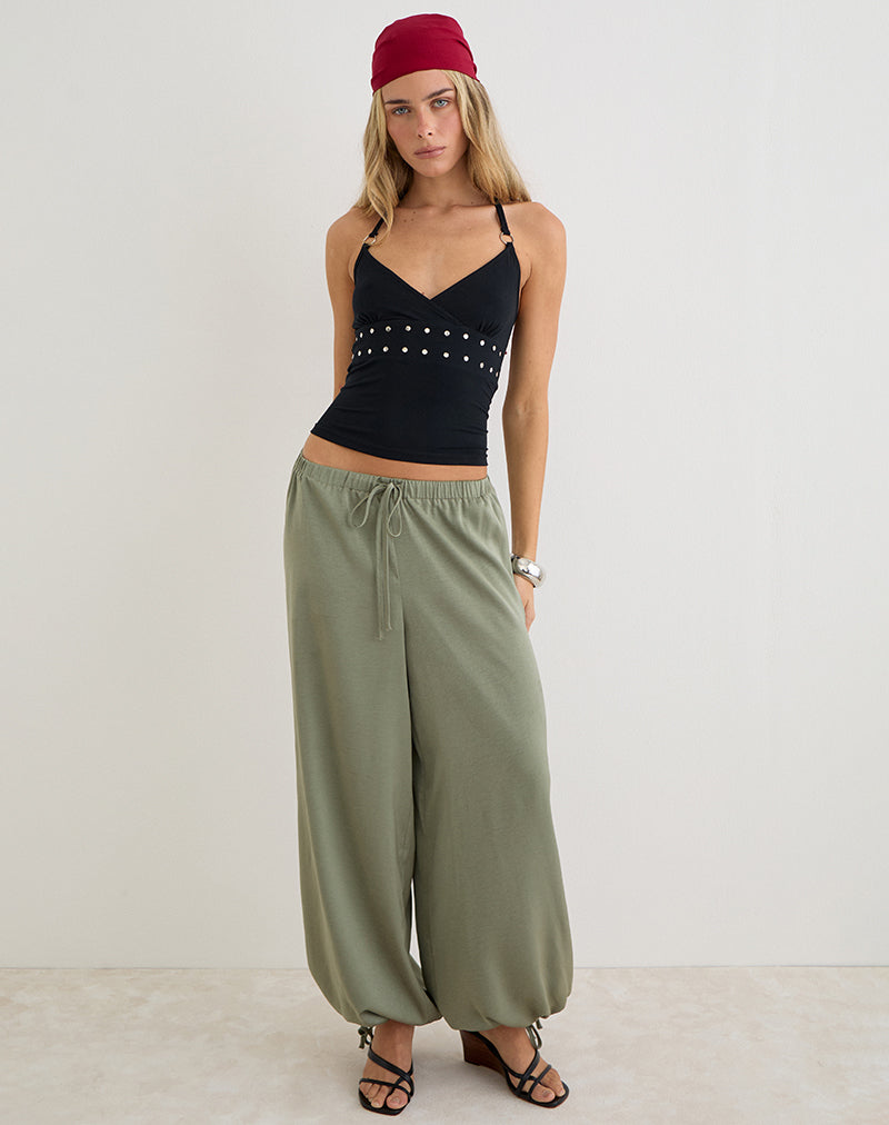 Image of Brizid Balloon Trouser in Crinkle Satin Khaki