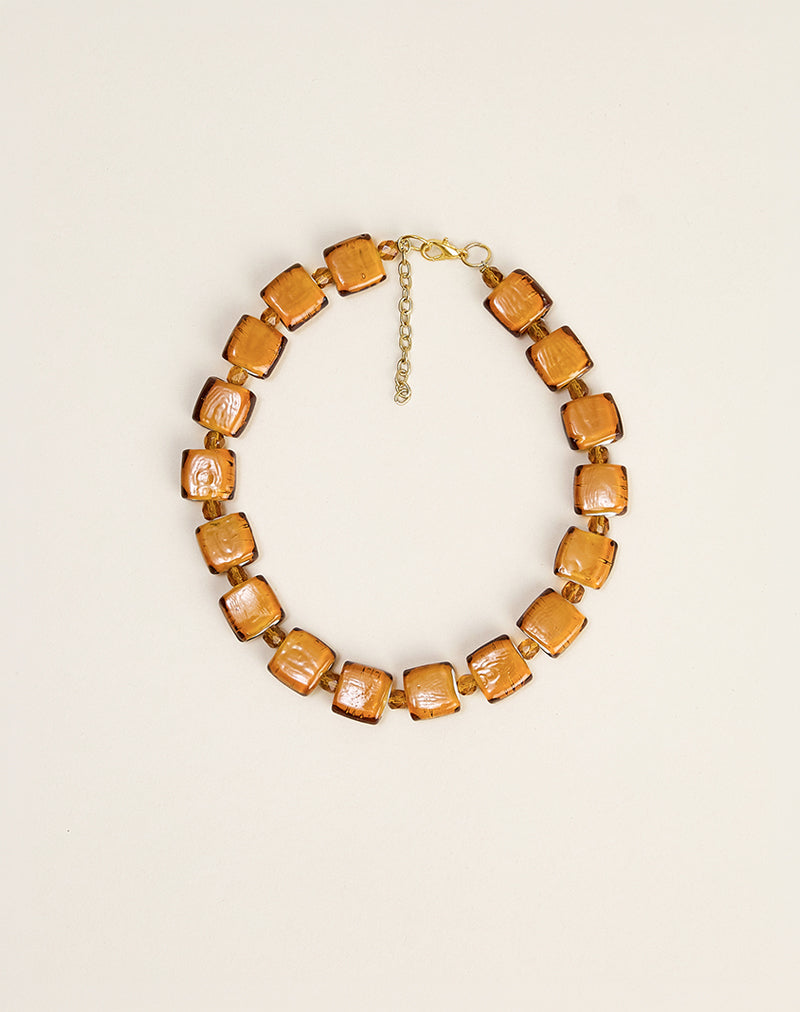 Image of Brown Square Beaded Gold Plated Necklace