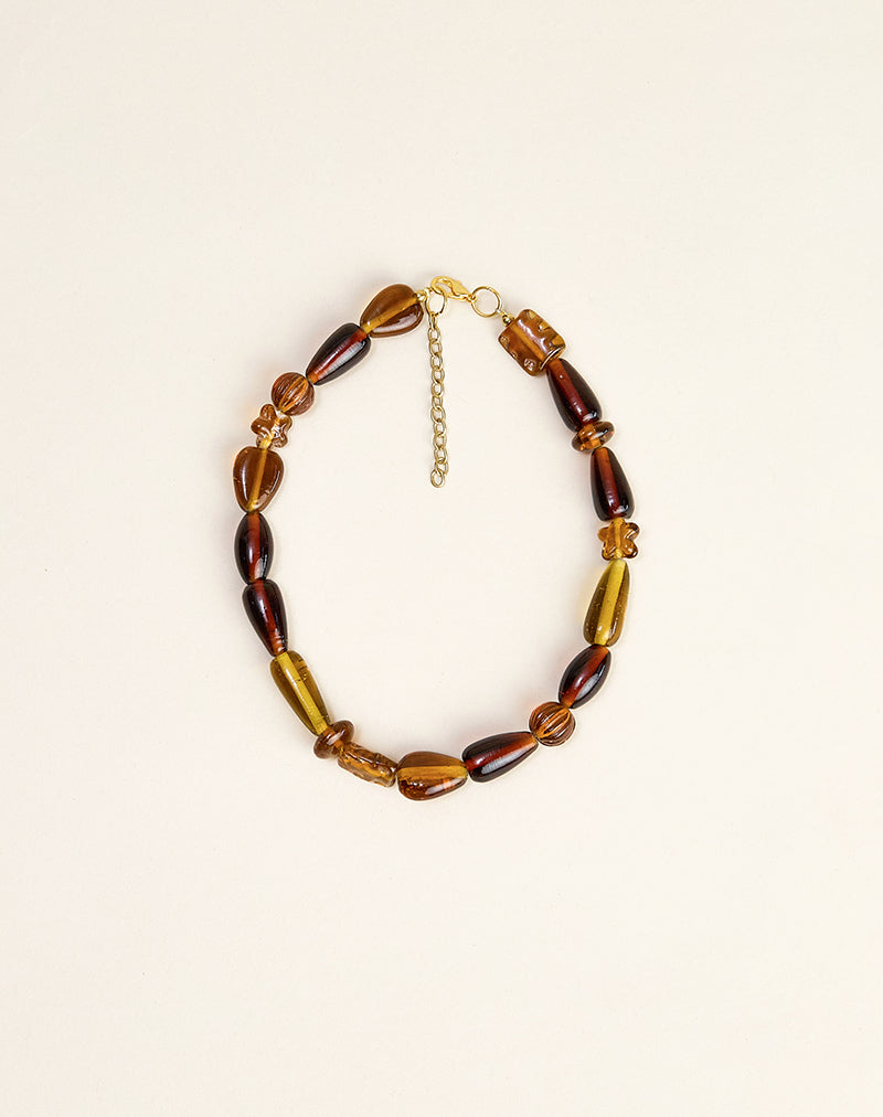 Image of Brown and Yellow Glass Beaded Gold Plated Necklace
