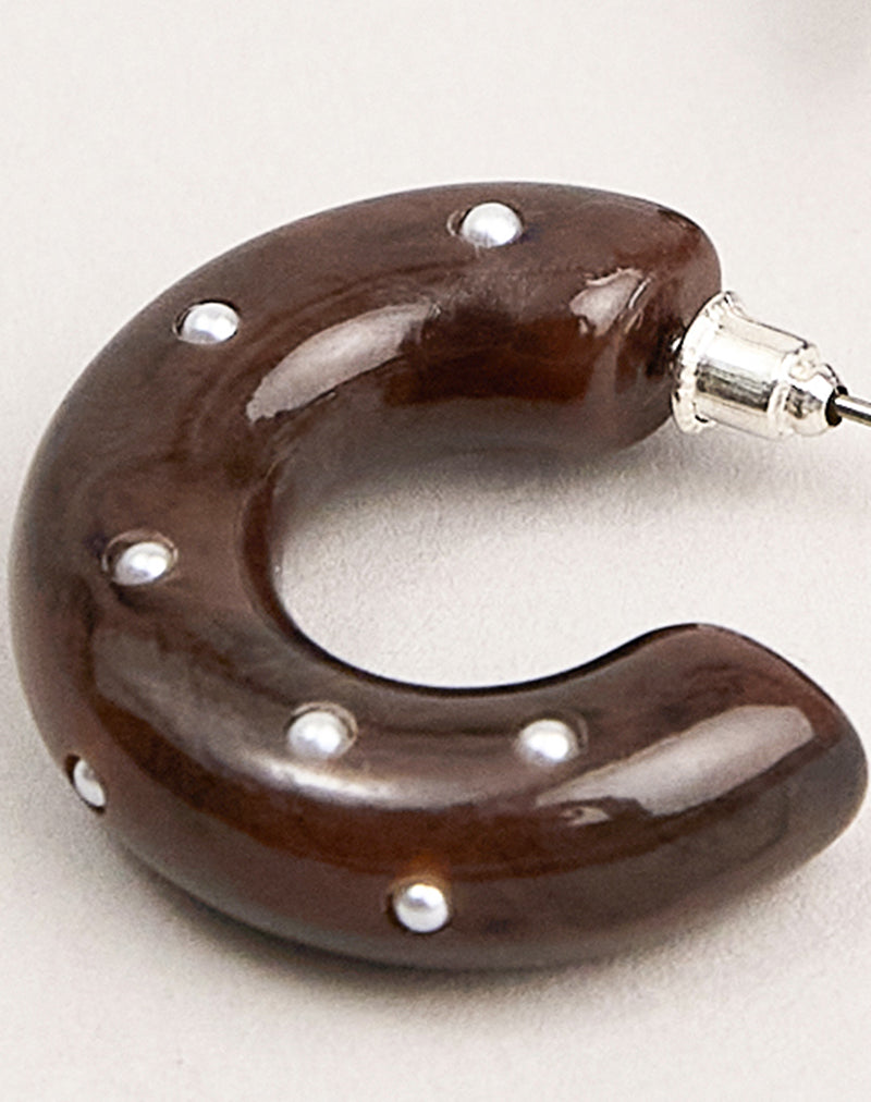 Image of Brown Hoop Earrings with Pearls