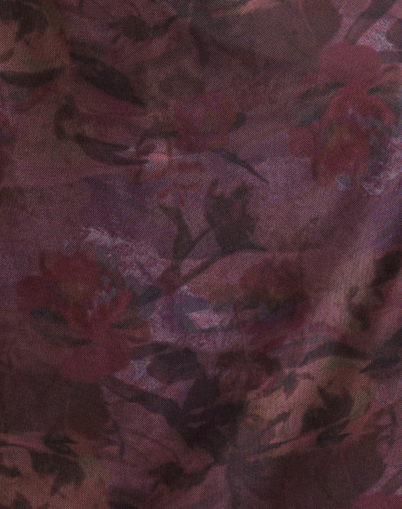 Image of Bublik Mini Dress in Mesh Blurry Floral Burgundy