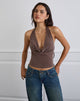 Image of Bujou Cowl Top in Diagonal Stripe Flocked Brown and Cream