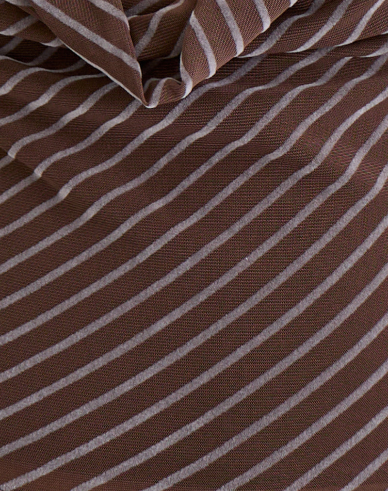 Image of Bujou Cowl Top in Diagonal Stripe Flocked Brown and Cream
