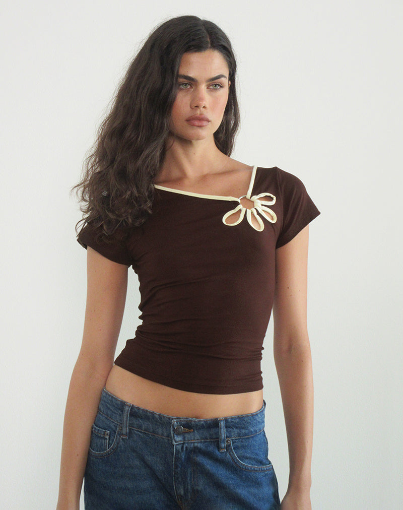 Image of Bunga Flower Cut Out Top in Bitter Chocolate with Lemon Binding
