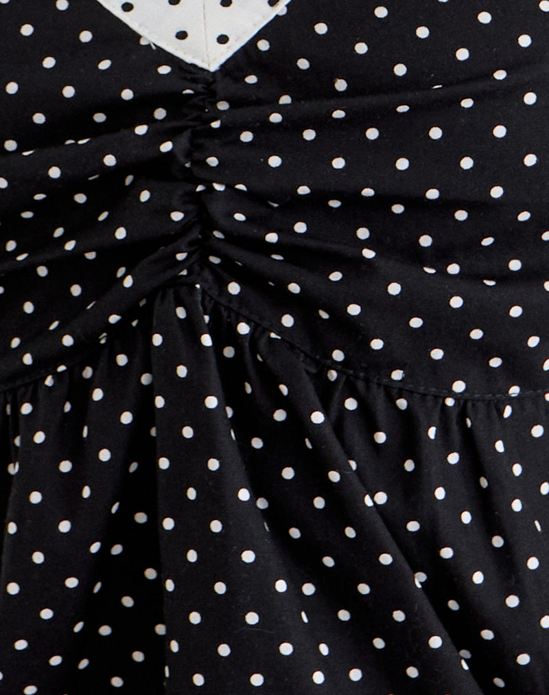Image of Caixi Top in Black and White Combination with Micro Polka Print