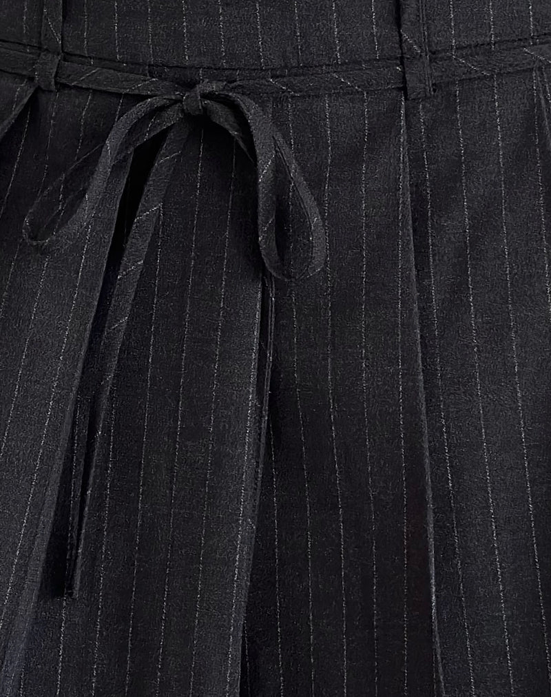 Image of Calina Pleated Mini Skirt in Black Pinstripe