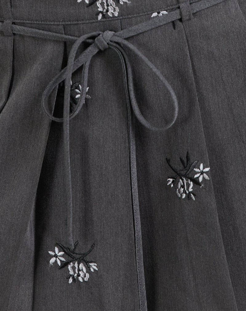 Image of Calina Skirt in Floral Embroidery Tailoring Charcoal