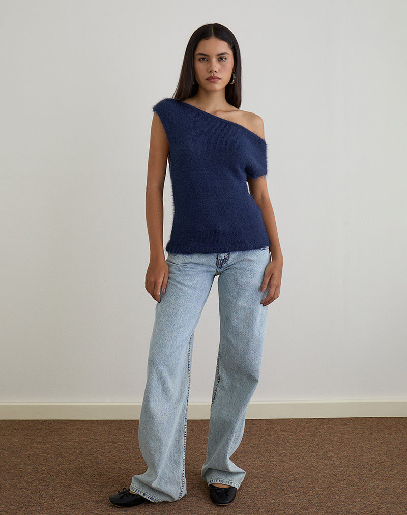 Image of Calyce Top in Fluffy Knit Navy