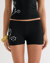 Image of Keuni Short in Jersey Black with Floral Studs