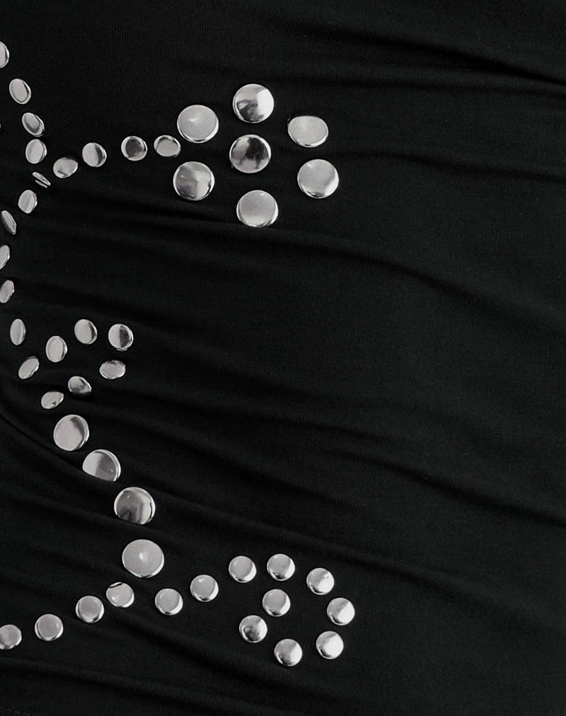 Image of Calypso Top in Jersey Black with Floral Studs