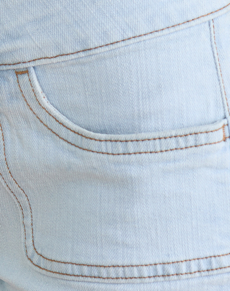Image of Low Rise Denim Cargo Hotpant In Sky Blue
