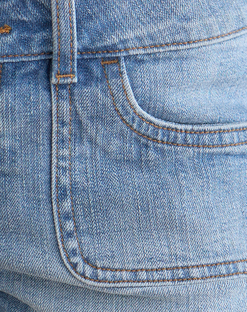 Image of Low Rise Denim Cargo Hotpant in Mid Bleach