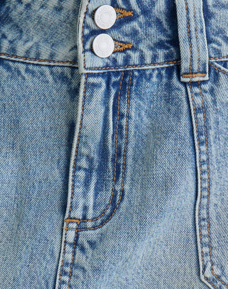 Image of Cargo Denim Mini Skirt in Vintage Blue Wash
