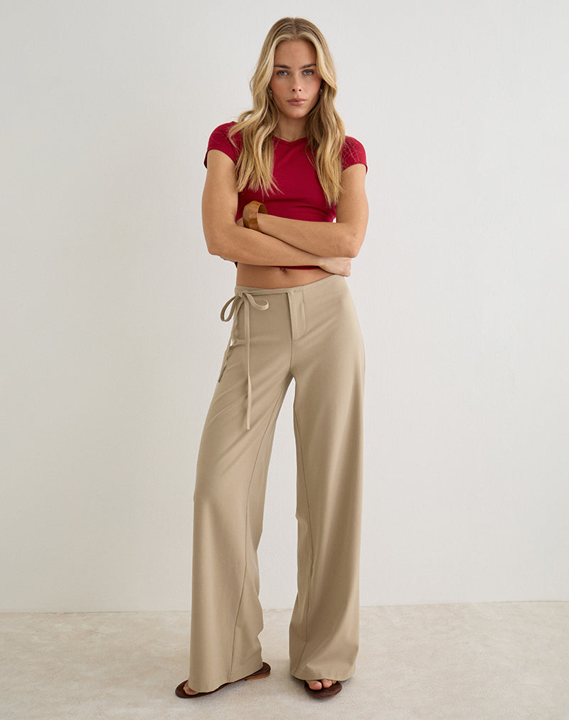 Image of Diomira Trouser in Beige with Tie