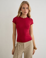 Image of Cash High V Neck Top in Adrenaline Red