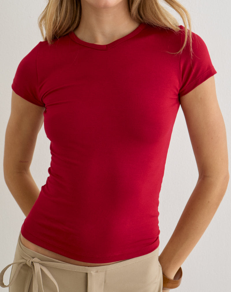 Image of Cash High V Neck Top in Adrenaline Red