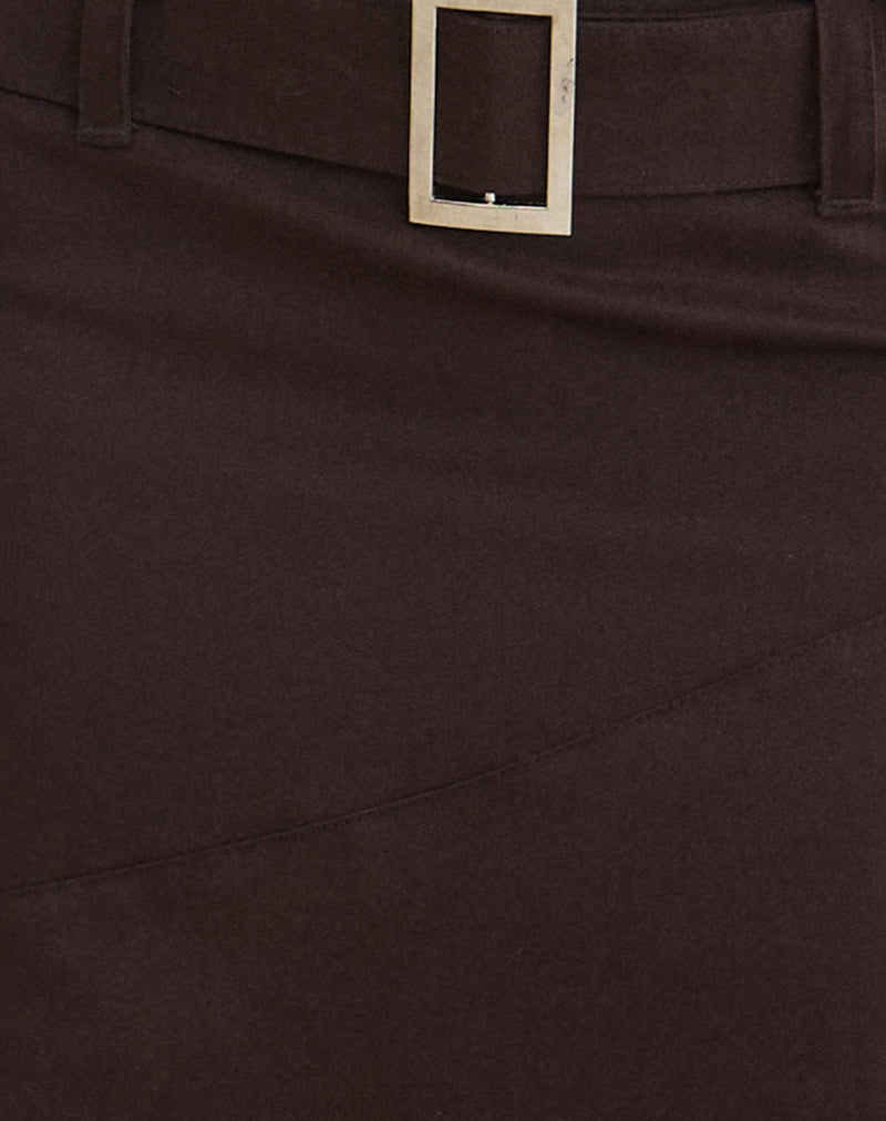 Image of Cabot Midi Skirt with Belt in Cotton Twill Bitter Chocolate