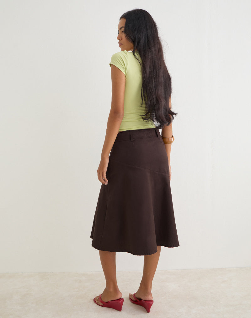 Image of Cabot Midi Skirt with Belt in Cotton Twill Bitter Chocolate