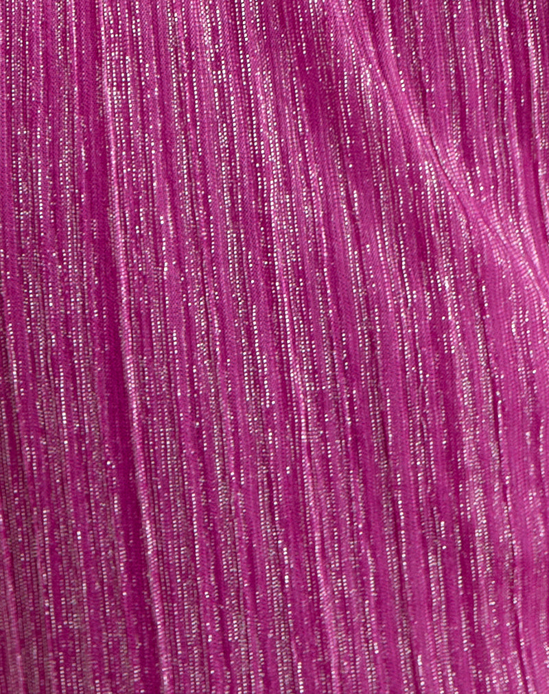 Image of Cerita Mini Dress with Beads in Shimmer Plisse Hot Pink