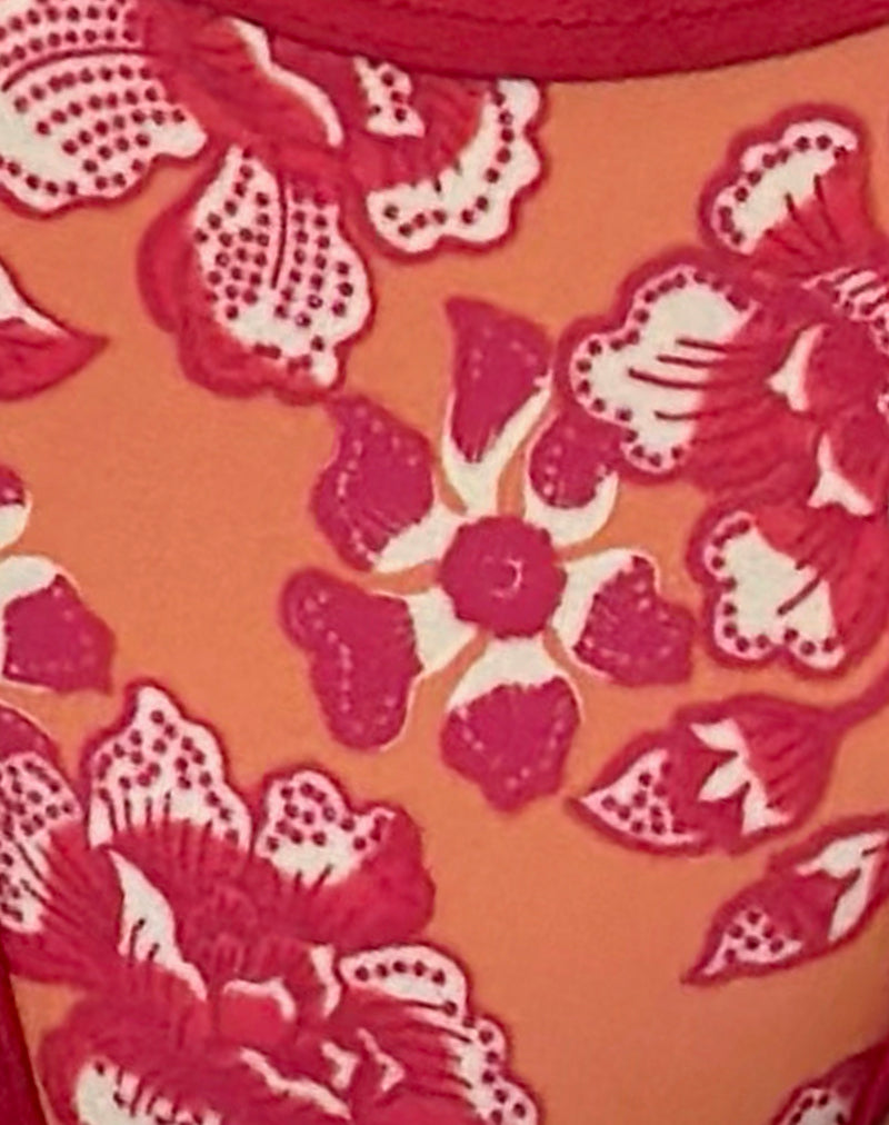 Image of Farida Bikini Bottoms in Floral Fun Orange with Contrast Binding