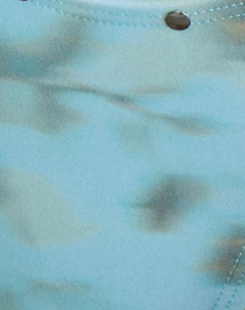Image of Farida Bikini Bottom in Blurry Leafy Leopard Blue with Studs