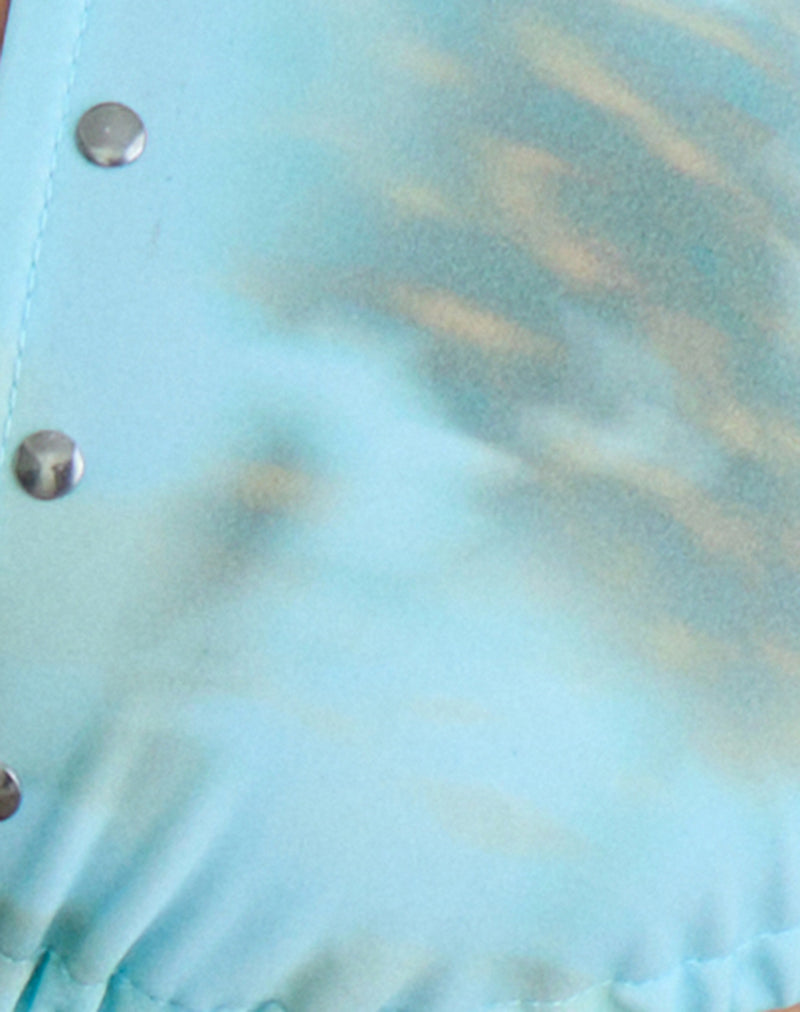 Image of Cerry Bikini Top in Blurry Leafy Leopard Blue with Studs