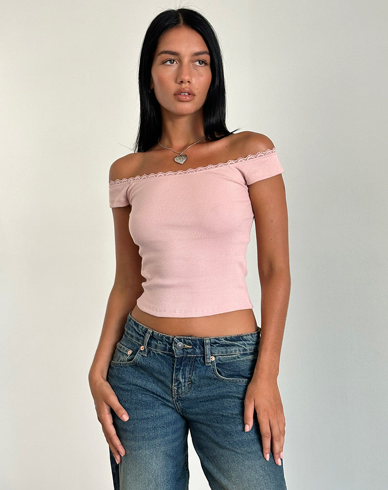 Image of Chacha Top in Rib Lace Pink Lady
