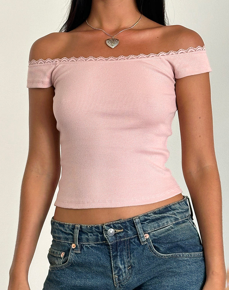 Image of Chacha Top in Rib Lace Pink Lady