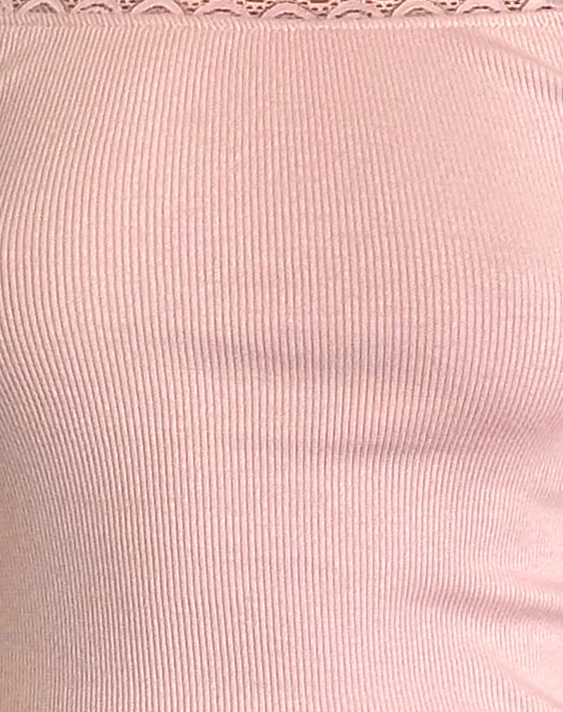 Image of Chacha Top in Rib Lace Pink Lady