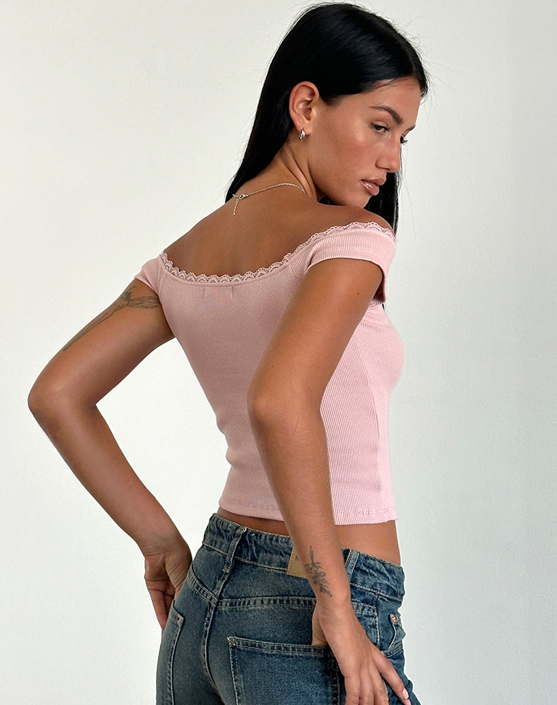 Image of Chacha Top in Rib Lace Pink Lady