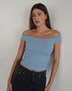 Image of Chacha Ribbed Bardot Top in Nantucket Blue Lace