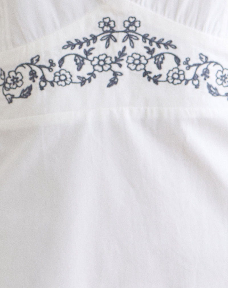 Image of Chandler Mini Dress in White with Cherry Blossom Embroidery