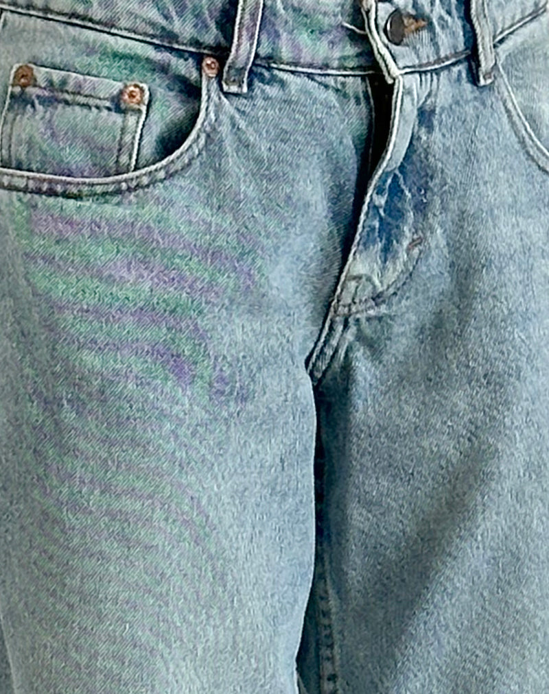 Image of Roomy Extra Wide Low Rise Jeans in Washed Blue Green