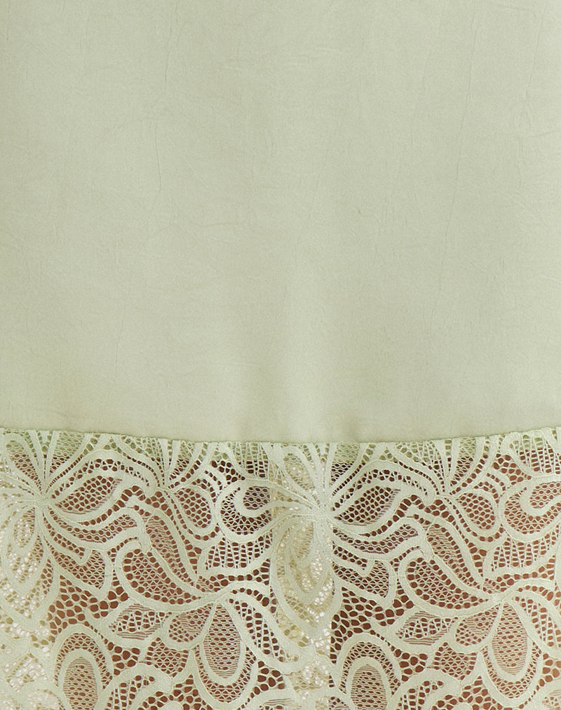 Image of Garula Skirt in Satin Sage with Lace Trim