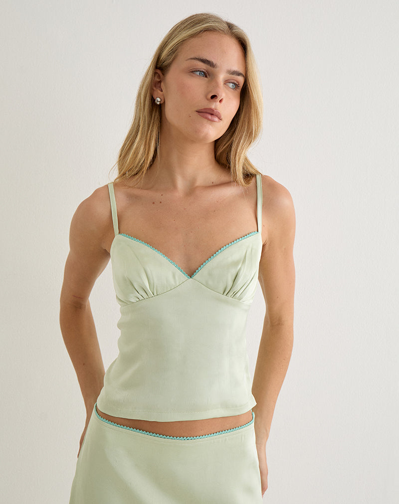 Image of Chatura Cami Top in Satin Sage with Picot Trim