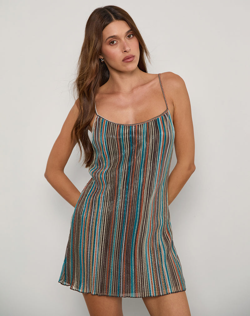 Image of Cheria Mini Dress in Shimmer Plisse Blue Brown