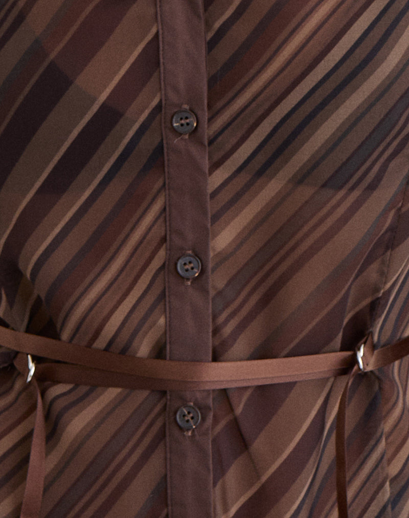 Image of Christabel Shirt in Chiffon Mix Brown Stripe