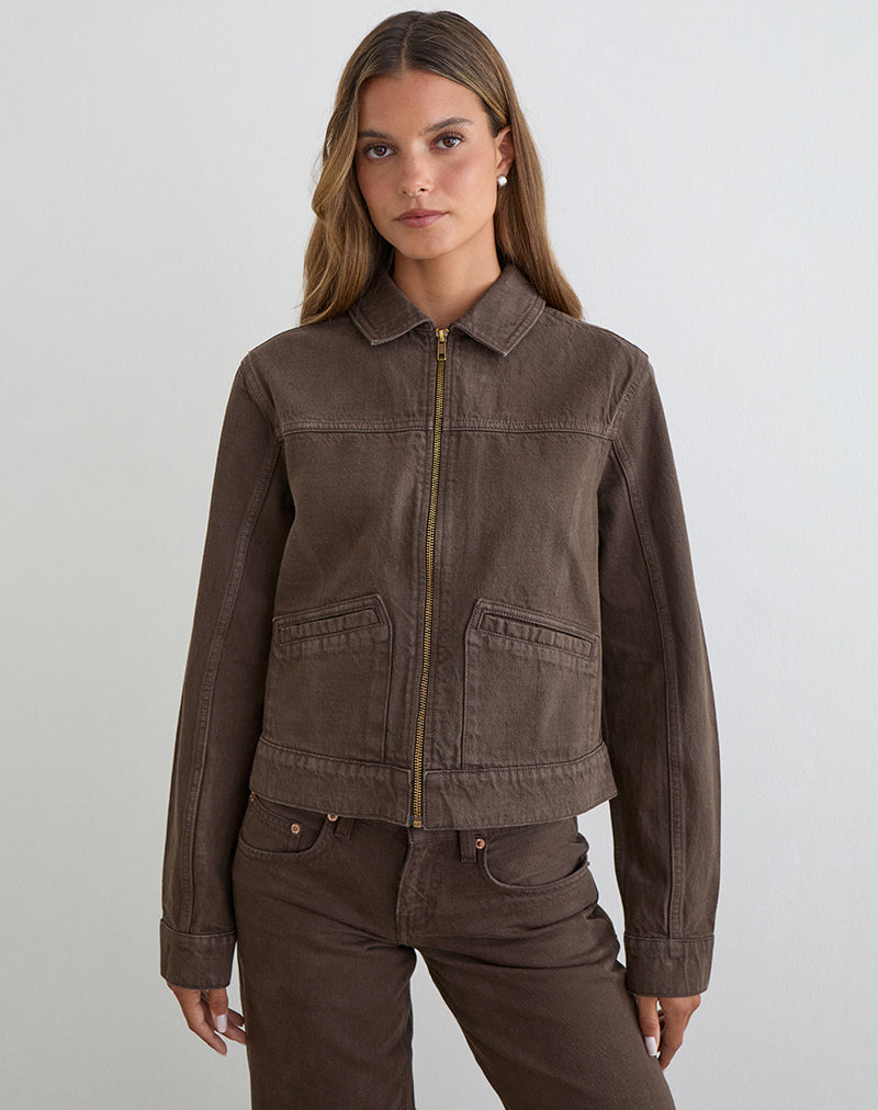 Image of Denim Cinch Jacket in Brown