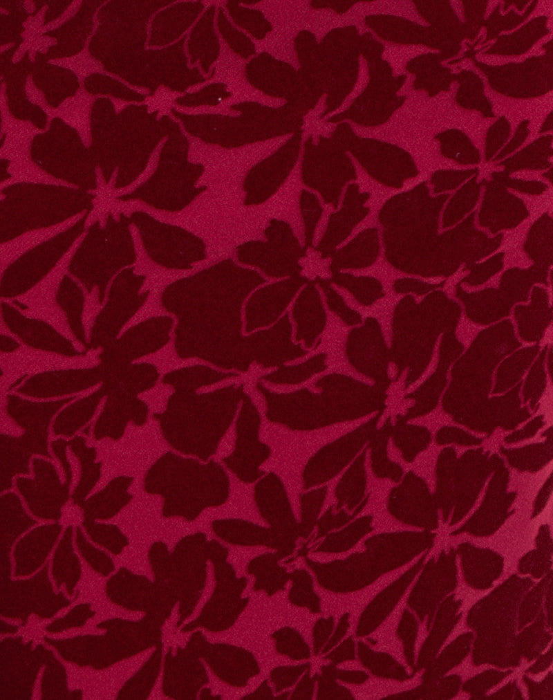 Image of Alfreda Maxi Skirt in Flocked Mesh Flower Cherry