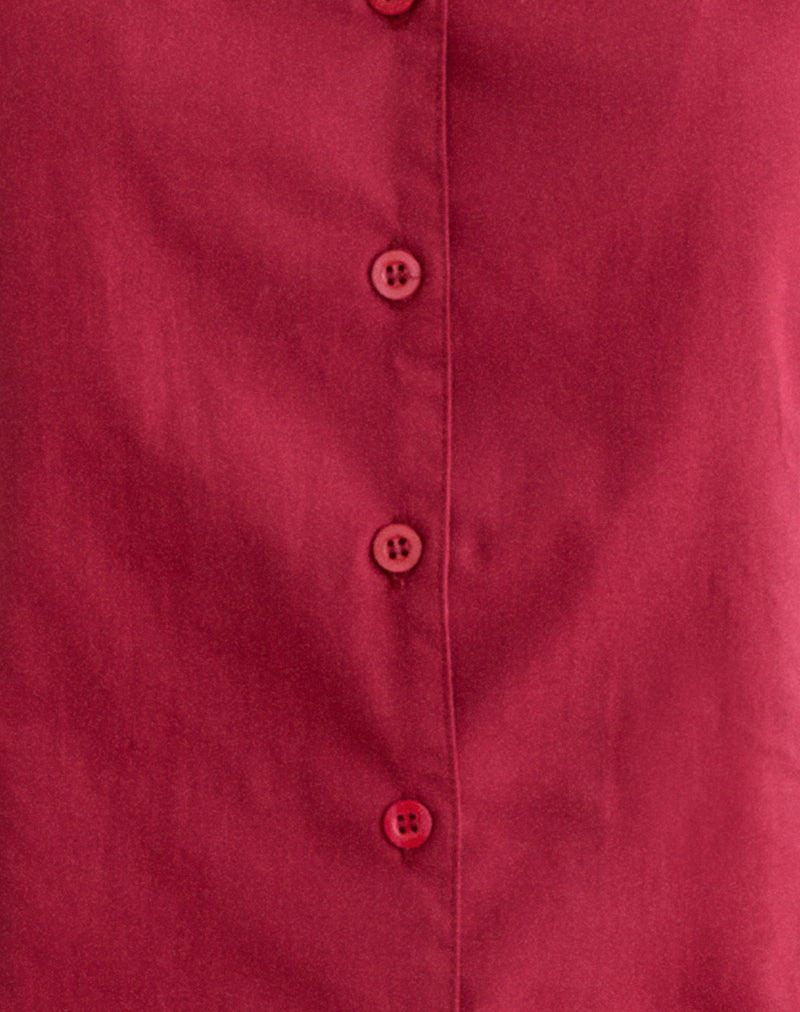 Image of Cloma Fitted Blouse with Puff Sleeves in Adrenaline Red
