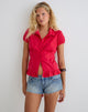 Image of Closie Button Up Blouse in Poplin Scarlet Red