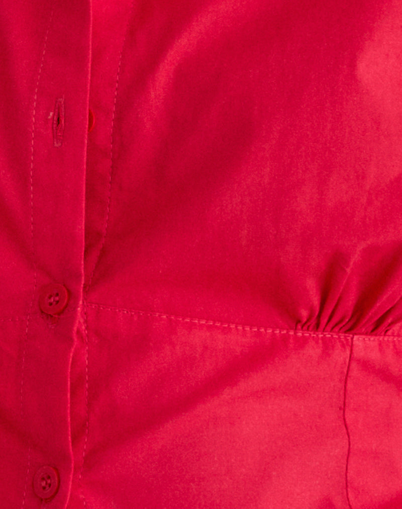 Image of Closie Button Up Blouse in Poplin Scarlet Red