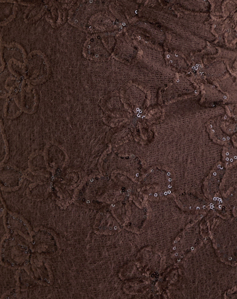 Image of Codami Halterneck Mini Dress in Sequin Knit Dark Brown