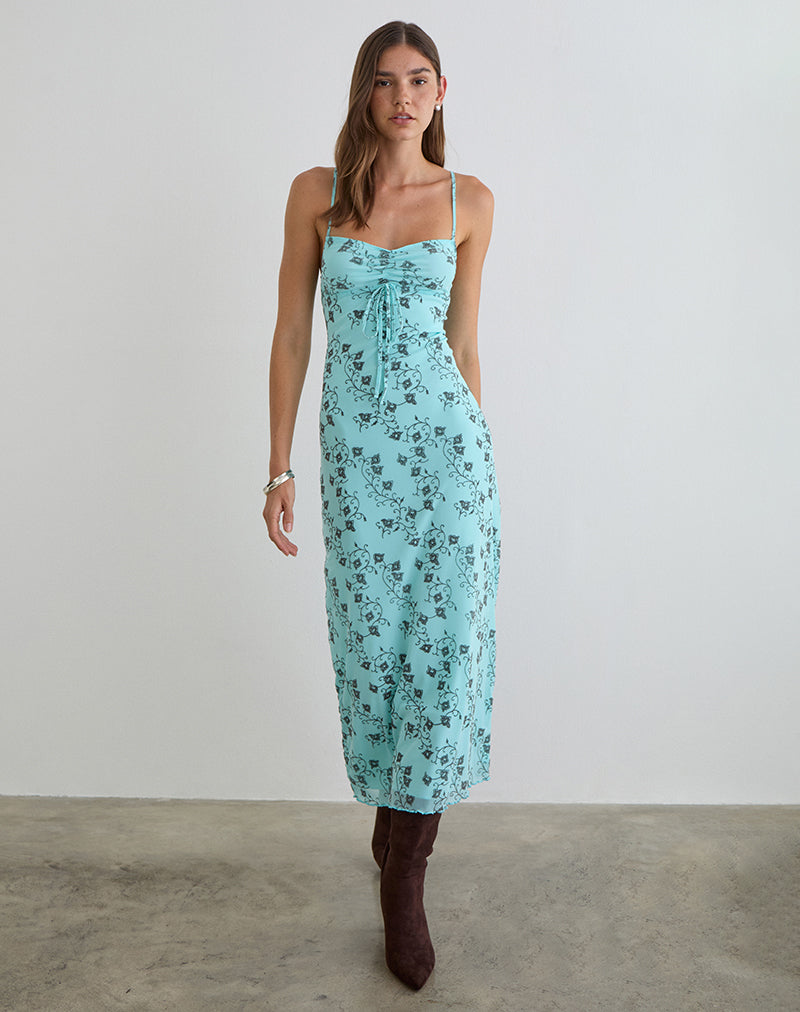 Image of Collete Midi Dress in Winding Ivy Blue