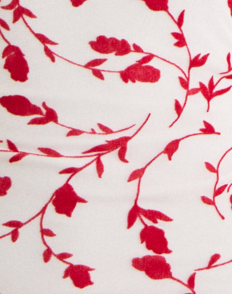 Image of Radu Midi Skirt in Cream with Red Leafy Lily Flock
