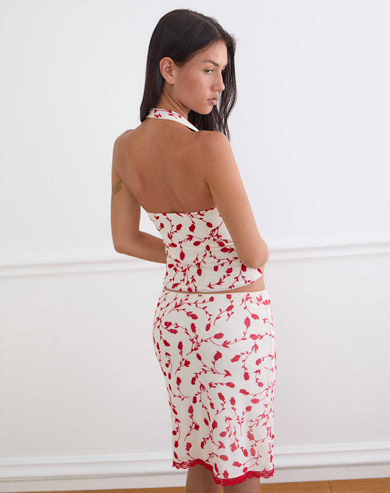 Image of Corsita Top in Cream with Red Leafy Lily Flock