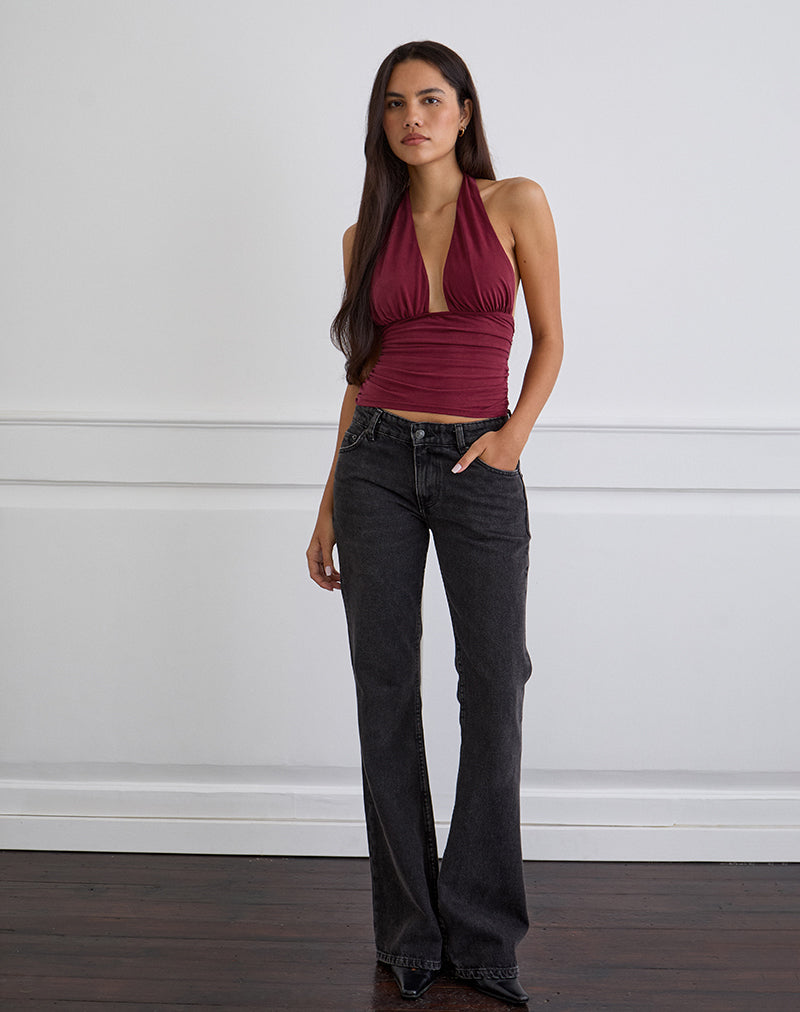 Image of Cosimo Halterneck Top in Cupro Dark Red