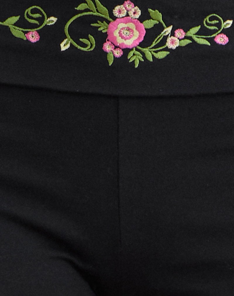 Image of Sea Foldover Short in Black with Swirly Floral Embroidery